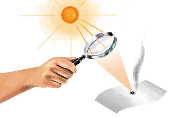 Burning a piece of paper with a magnifying glass
